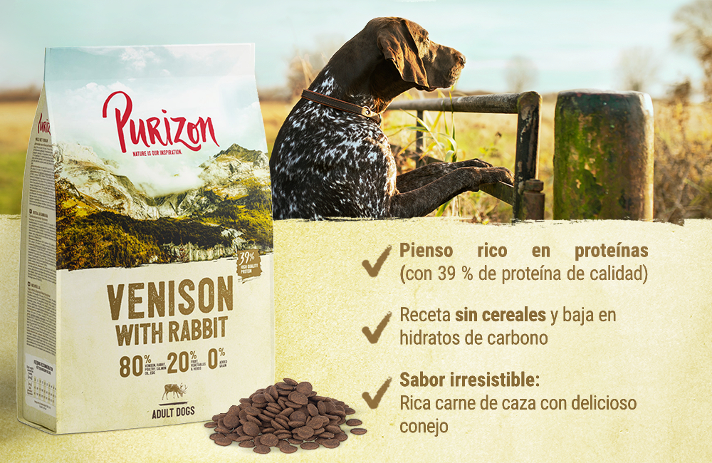 Purizon con caza pienso para perros