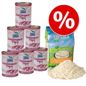 Grau Futterpaket 1 kg Reismix + 6 x 400 g Schlemmertöpfe