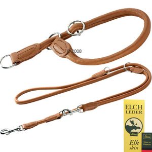 Hunter Round & Soft Set: Hundeleine + Halsband, cognac