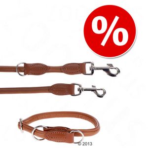 Hunter Set: Hundeleine + Halsband Round & Soft Elk cognac