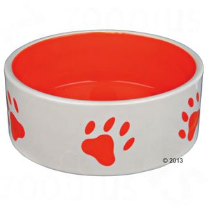 Trixie Ceramic Bowl with Orange Paw Prints