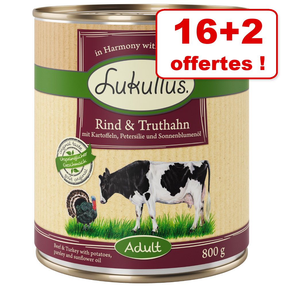 18x800g Bœuf & dinde Lukullus Boîtes pour chien