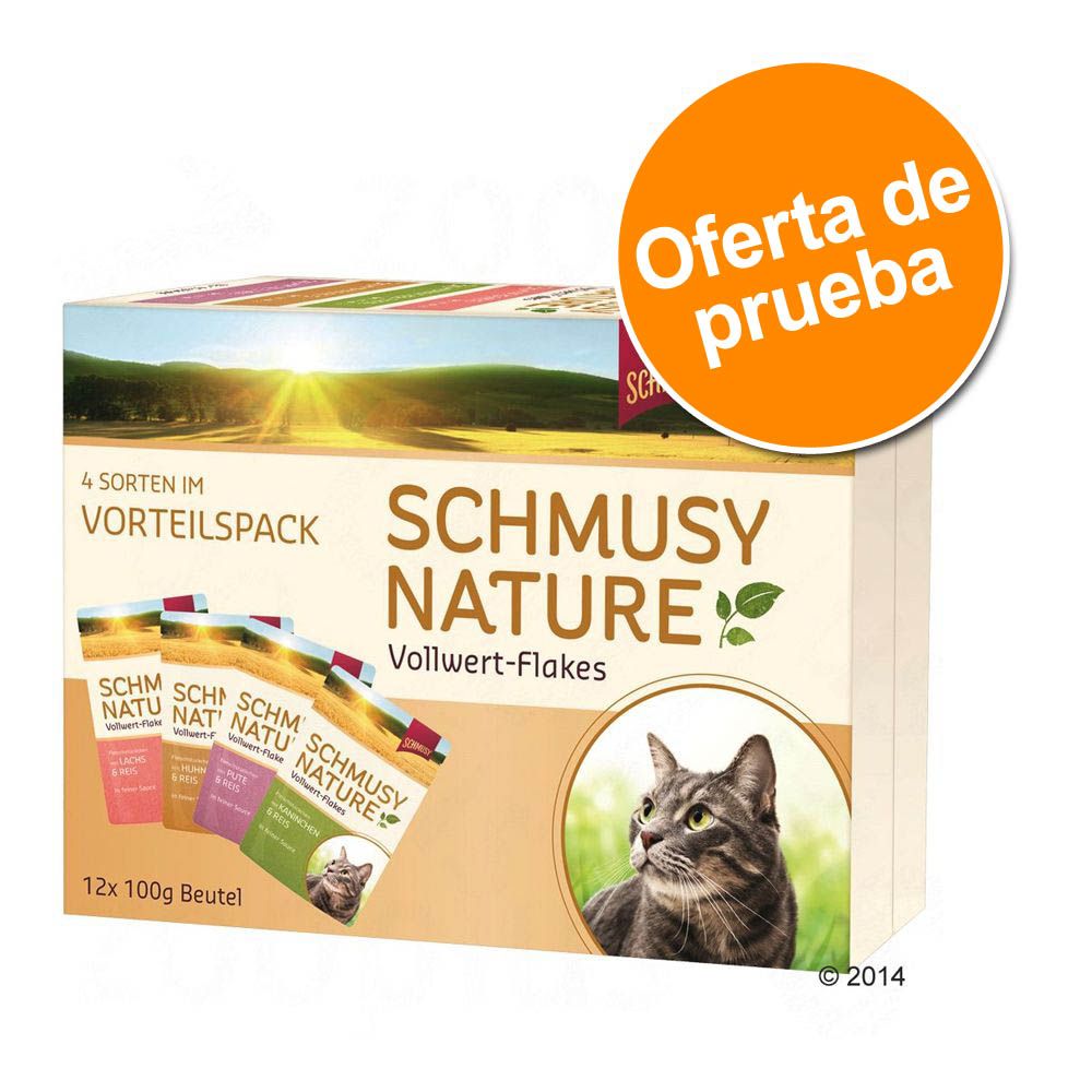 Image of Schmusy Nature Bocaditos integrales 12 x 100 g - Pack de prueba - Pack mixto: pollo, pavo, salmón y conejo con arroz 04000158700087
