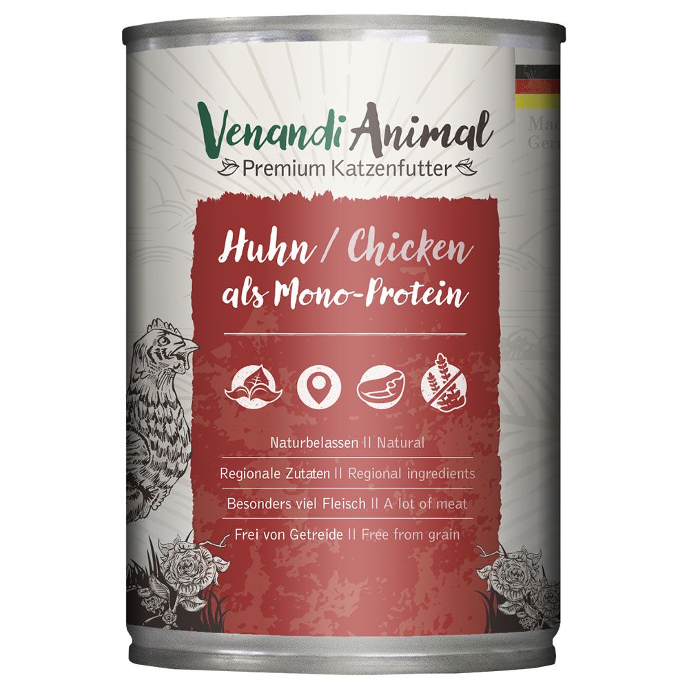 24x400g Venandi Animal Monoprotein Kalb Katzenfutter nass