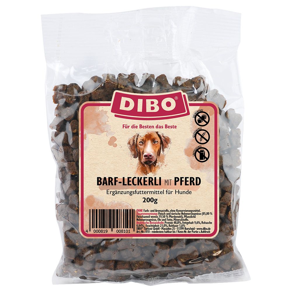 2x 200g DIBO BARF-Leckerli mit Pferd Hundesnack, 85% Fleischanteil