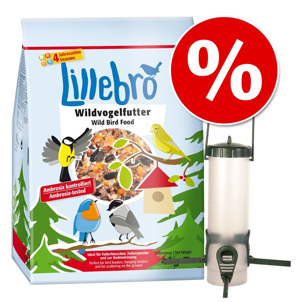 Set: Futterspender + 4 kg Lillebro Wildvogelfutter - 2-teiliges Set