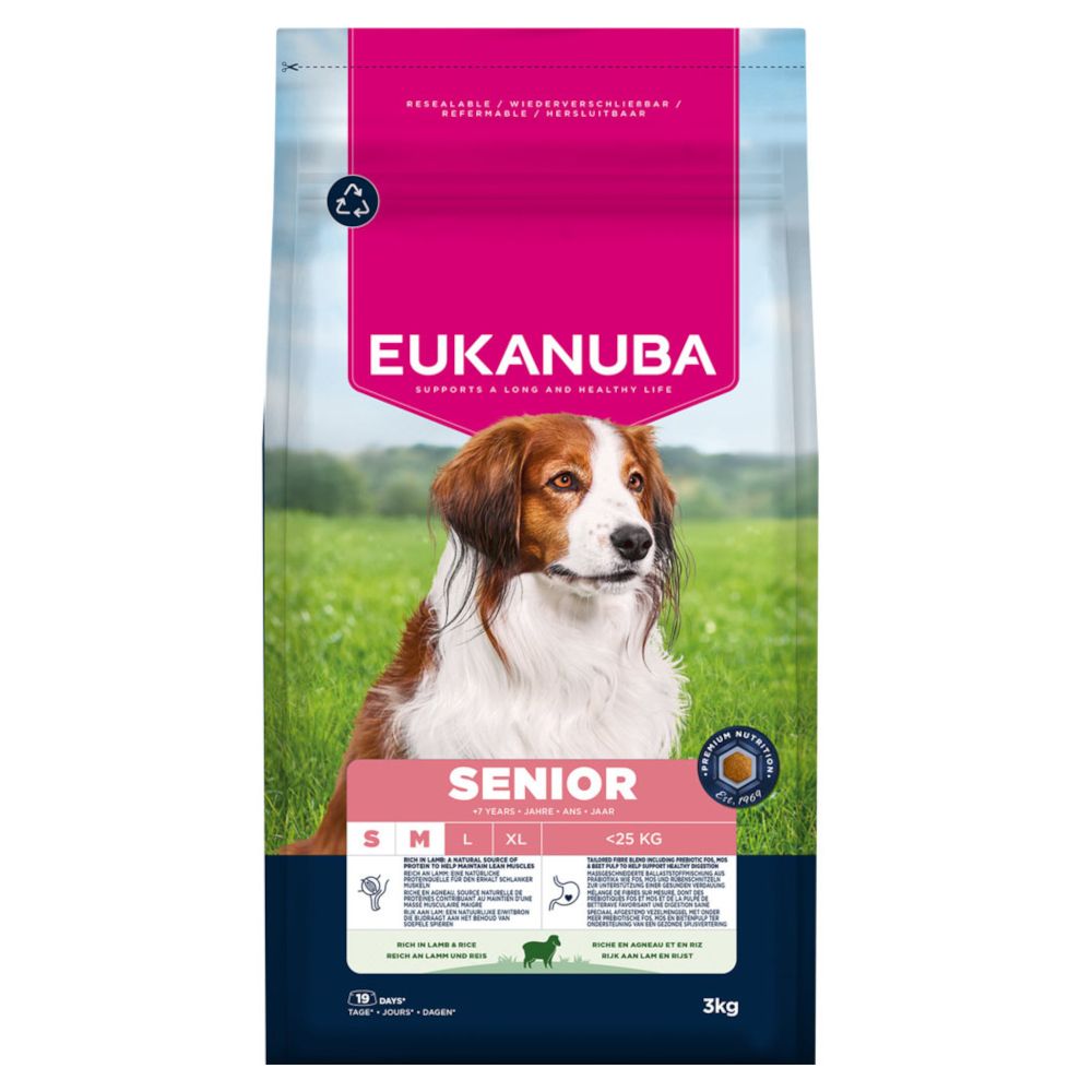 2x 3kg Premium Nutrition Senior Small & Medium Breed Lamm & Reis Eukanuba Hundefutter Trocken
