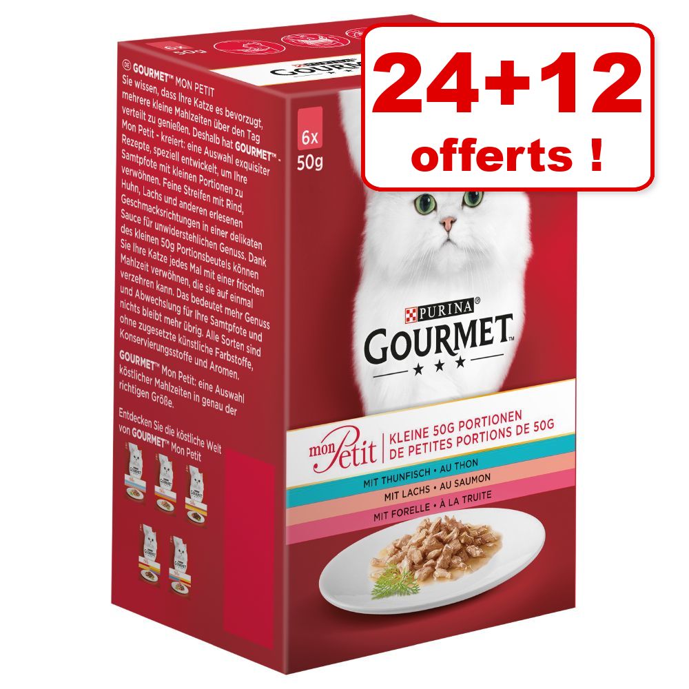 Gourmet Mon Petit pour chat 24 x 50 g + 12 x 50 g offerts ! - Duetti viande et poisson