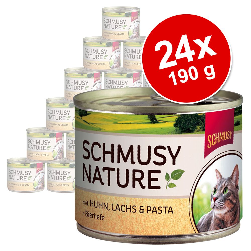Image of Schmusy Nature en latas 24 x 190 g - Pack Ahorro - Kitten: salmón, cordero, arroz y aceite de pescado 04000158700599