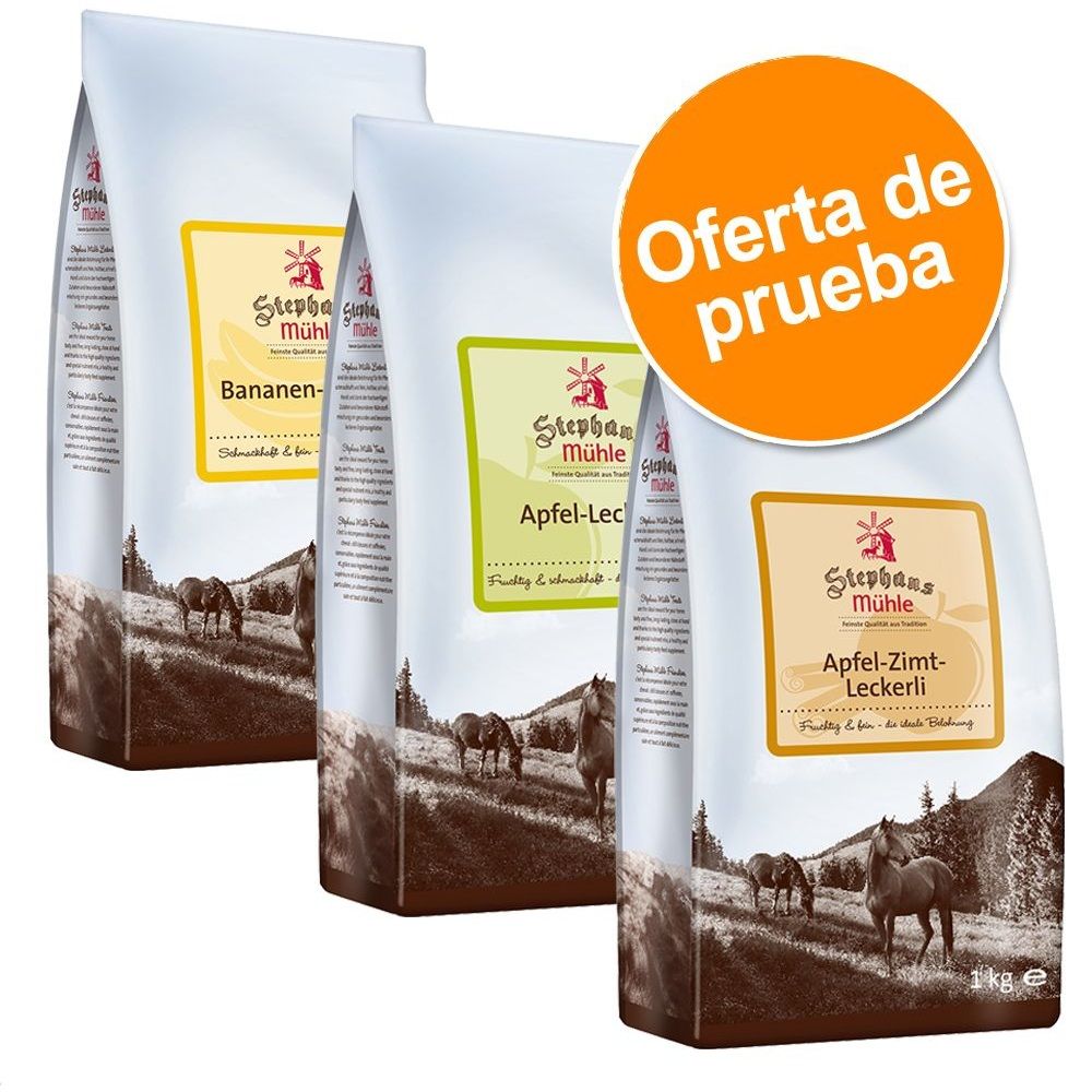 Image of Stephans Mühle 3 x 1 kg snacks para caballos - Pack mixto - Manzana, plátano y manzana y canela 04260358511375