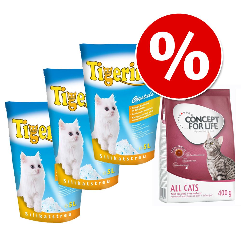 Image of Tigerino Crystals 3x5 L + 400 g Concept for Life ¡en oferta! - 3 x 5 l arena + 400 g All Cats 04260077047001