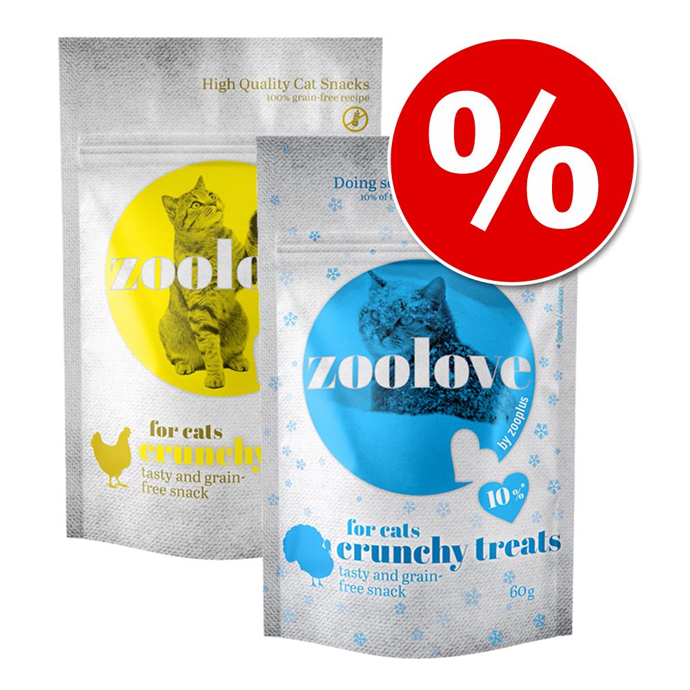 Probiermix: zoolove crunchy treats f�r Katzen 2 x 60 g - Mixpack: 1 x Huhn, 1 x Truthahn