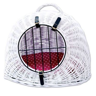 Image of Cueva y transportín blanco de mimbre con cojín Aumüller para mascotas - 50x39x44 cm 04011599712102