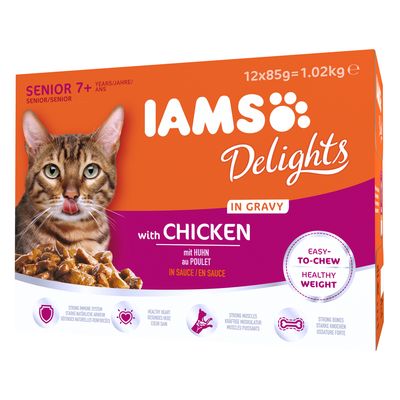 24X85G Delights Senior In Saus Kip Iams Kattenvoer iams kopen in de aanbieding