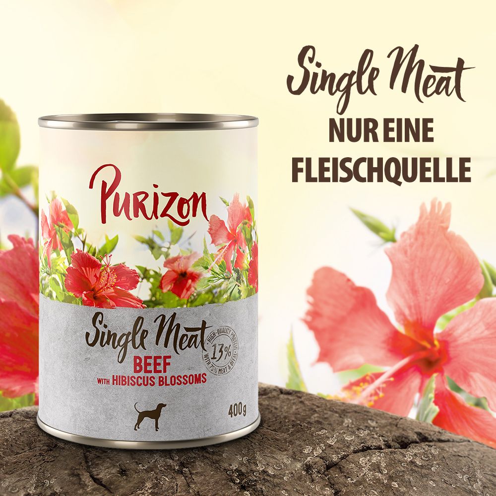 6x 400g Single Meat: Rind mit Hibiskusblüten Purizon Nassfutter für Hunde