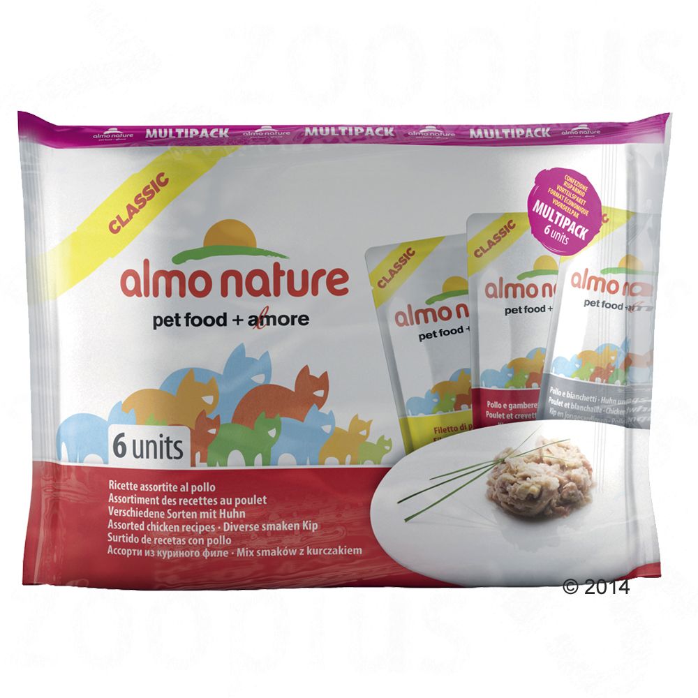 Multipack Almo Nature Classic 6 x 55 g - Frango, 3 variedades