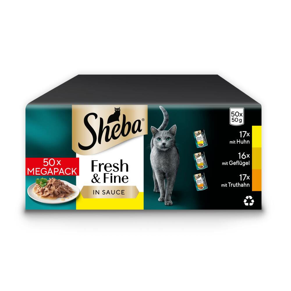Multipack Sheba Fresh & Fine Frischebeutel 50 x 50 g.- mit Huhn, Rind & Ente in Sauce