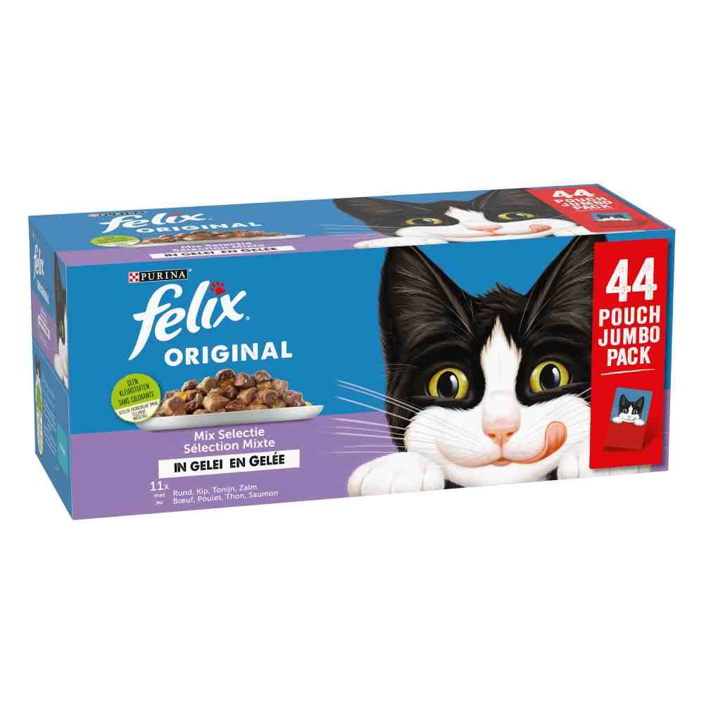 44x 85g Felix Original Mix in Gelee (Lachs, Thunfisch, Rind, Huhn) Katzenfutter nass