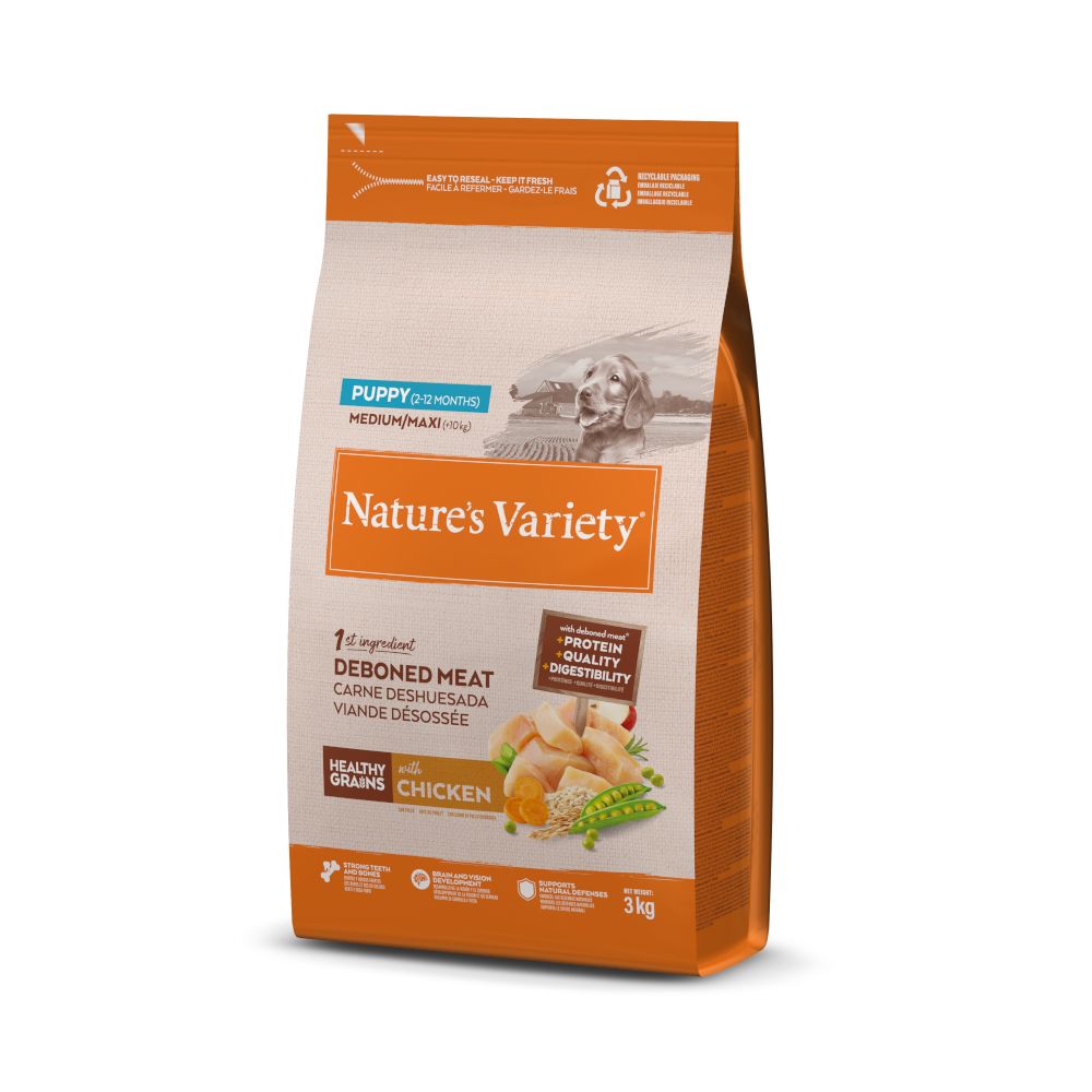 10kg Nature's Variety Healthy Grains Puppy Medium/Maxi Huhn Hundefutter trocken