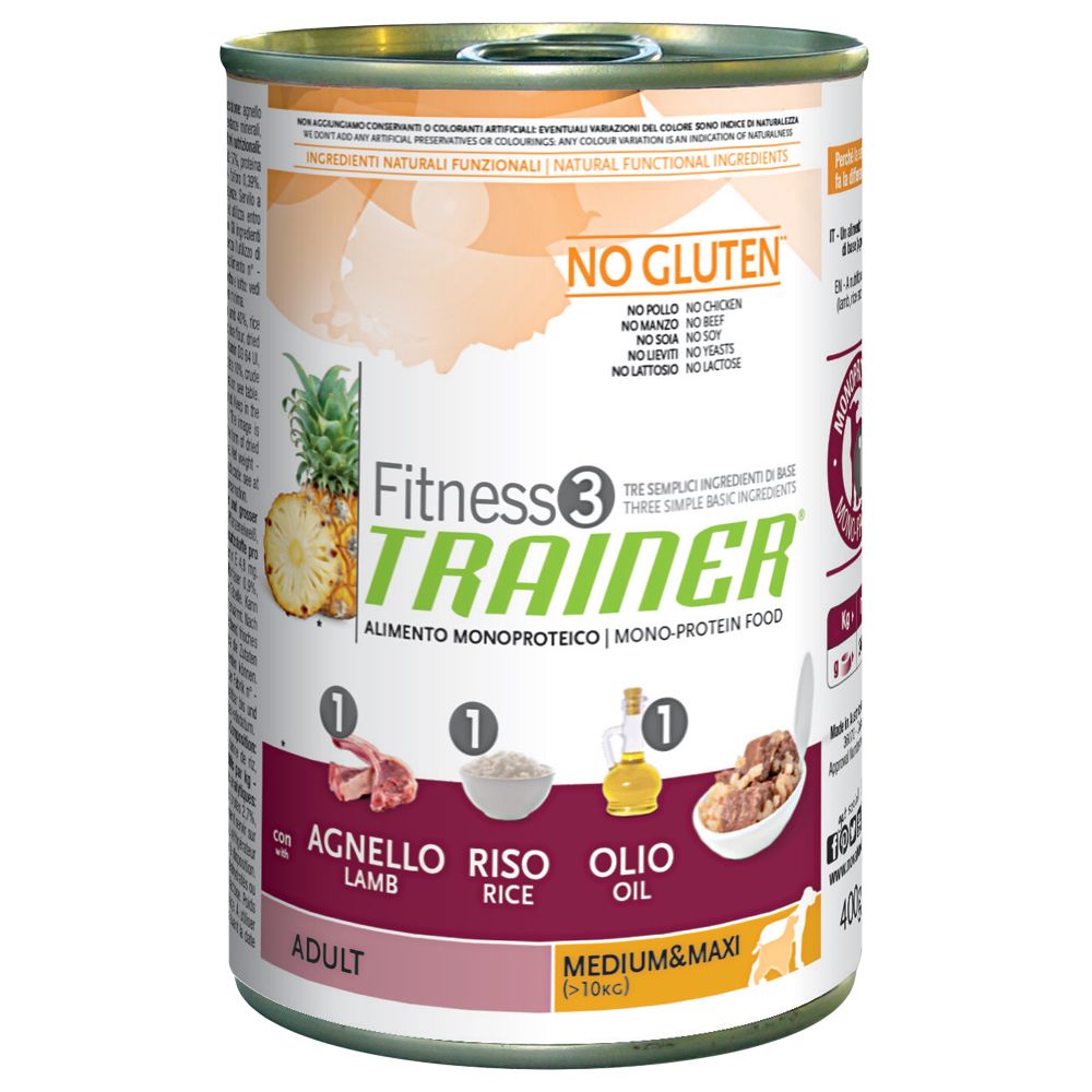 Image of Trainer Fitness 3 Adult Medium/Maxi con cordero y arroz - 12 x 400 g - Pack Ahorro 08059149035970