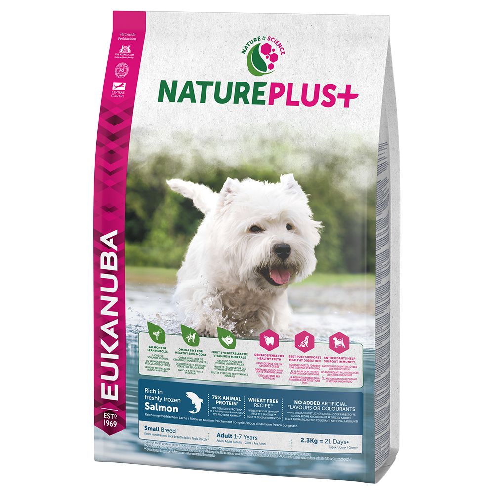 Image of Eukanuba NaturePlus+ Adult Small Breed con salmón - 2 x 14 kg - Pack Ahorro 08710255129327