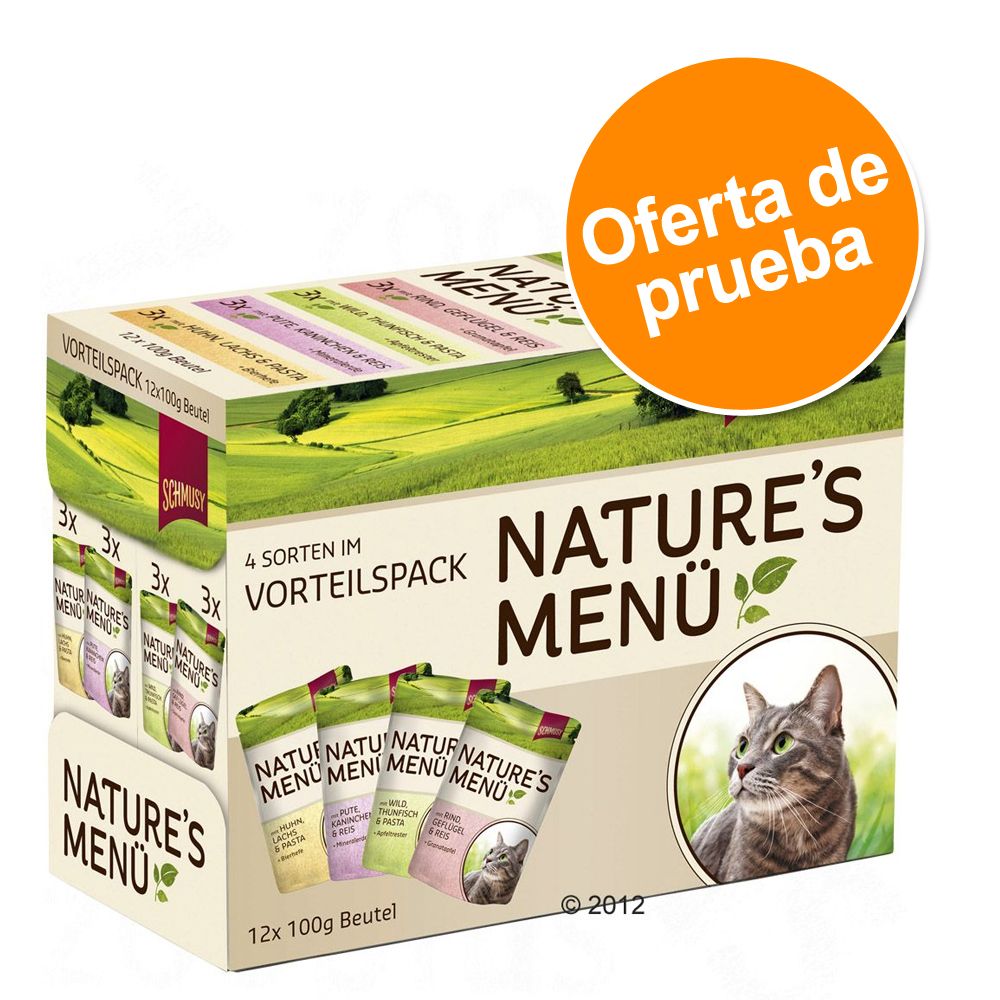 Image of Schmusy Nature 12 x 100 g - Pack de prueba - Pack mixto: pollo, vacuno, pavo y venado 04000158700100