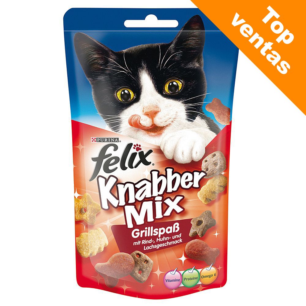 Image of Felix Party Mix snacks para gatos - Con leche (3 x 60 g) - Pack Ahorro 07613036064859