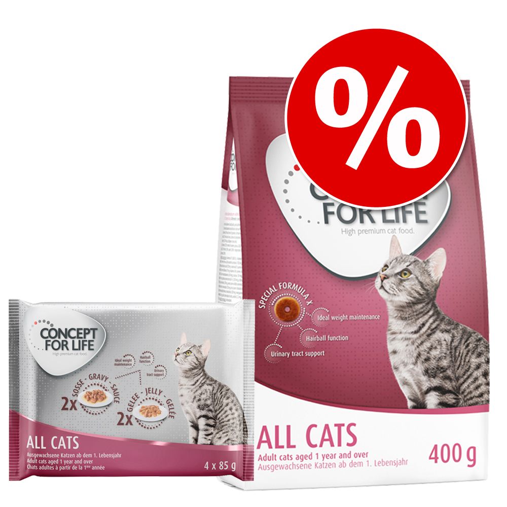 Handla Online Blandpack 400 G Concept For Life Torrfoder 4 X 85 G Vatfoder All Cats Blandpack Concept For Life Bra Djuraffarer