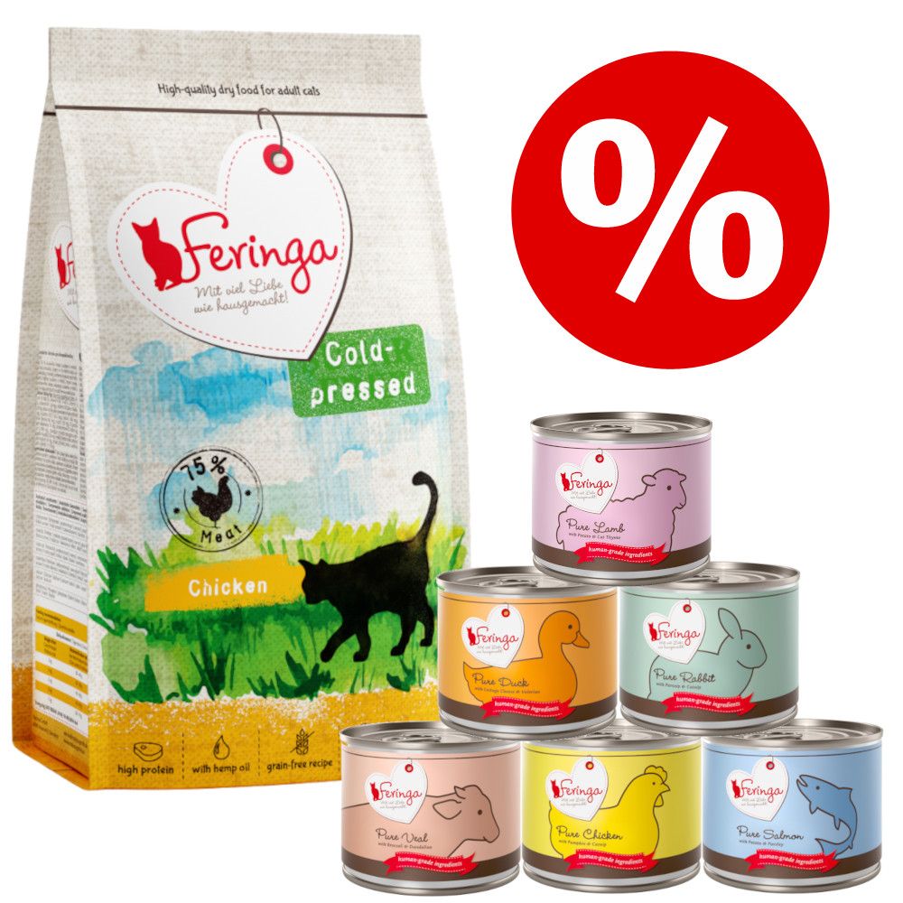 400g Curcan hrană uscată presată la rece + 6x200g Pure Meat hrană umedă Feringa