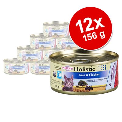 Porta 21 Holistic -säästöpakkaus 12 x 156 g – tonnikala, bataatti, vihannekset & hedelmät hyytelössä