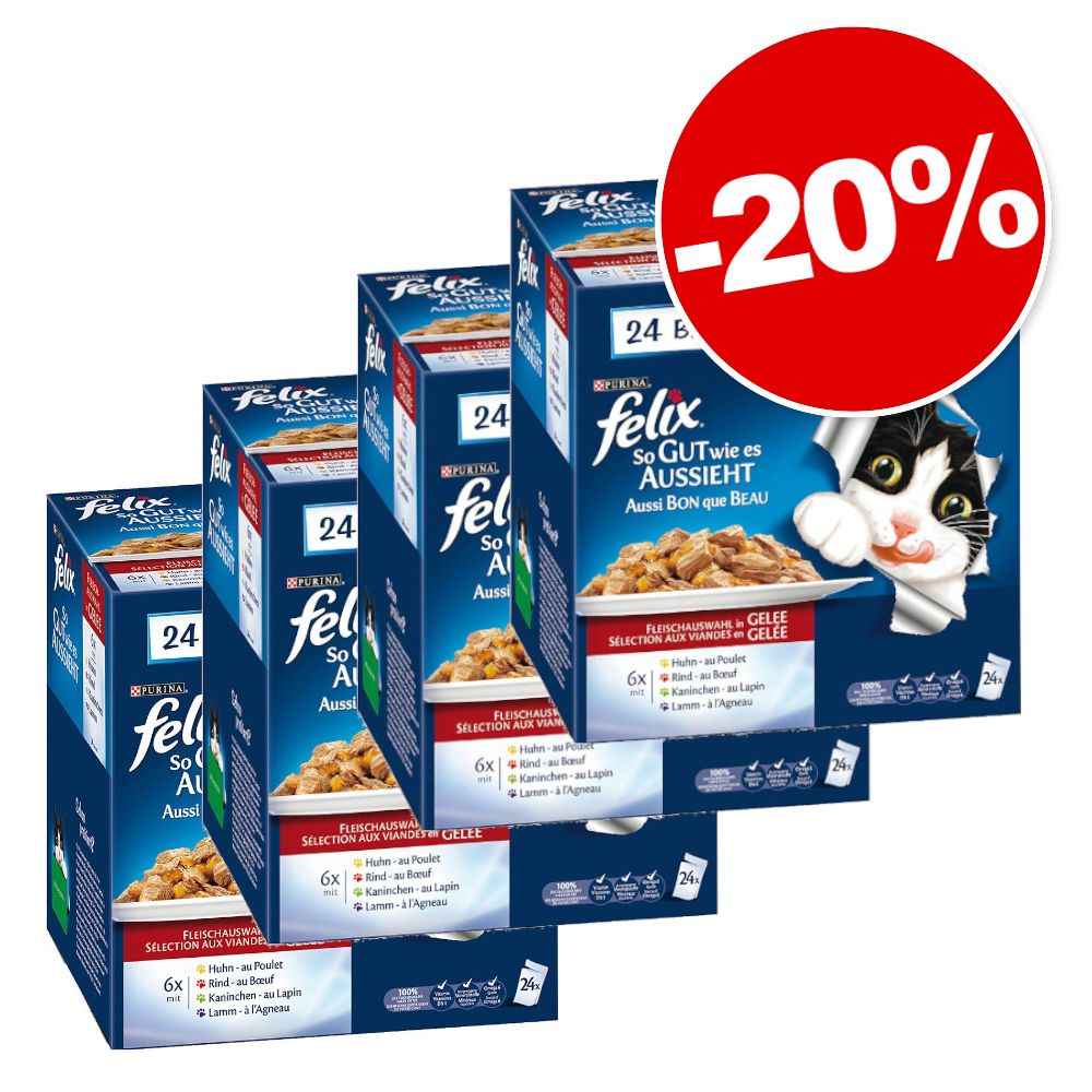 96x100g Sensations gelée, sélection de la Campagne Felix sachets pour chat : 20 % de remise !