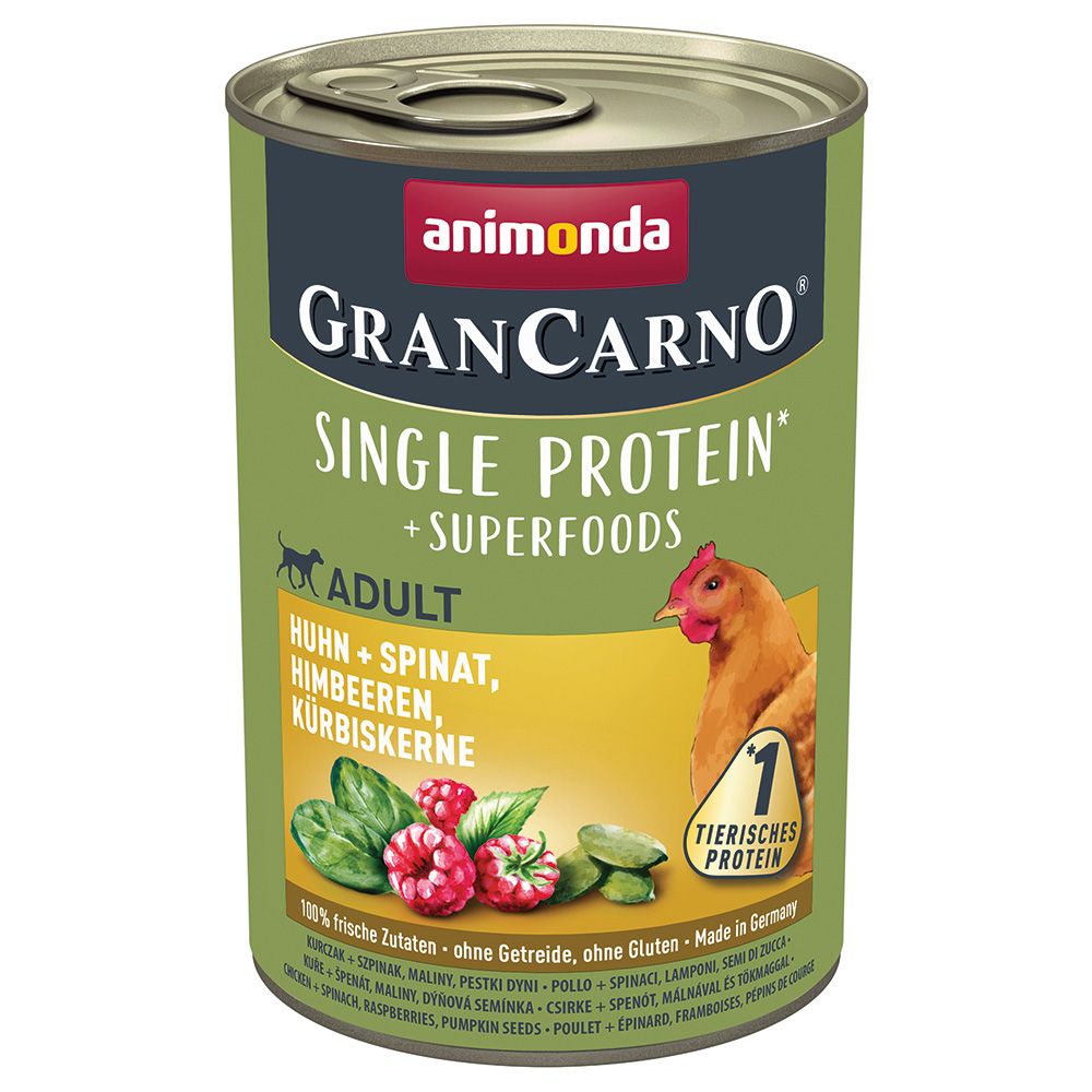 6x 400g animonda GranCarno Adult Single Protein Superfoods Lamm + Amaranth, Cranberries, Lachsöl Hundefutter nass