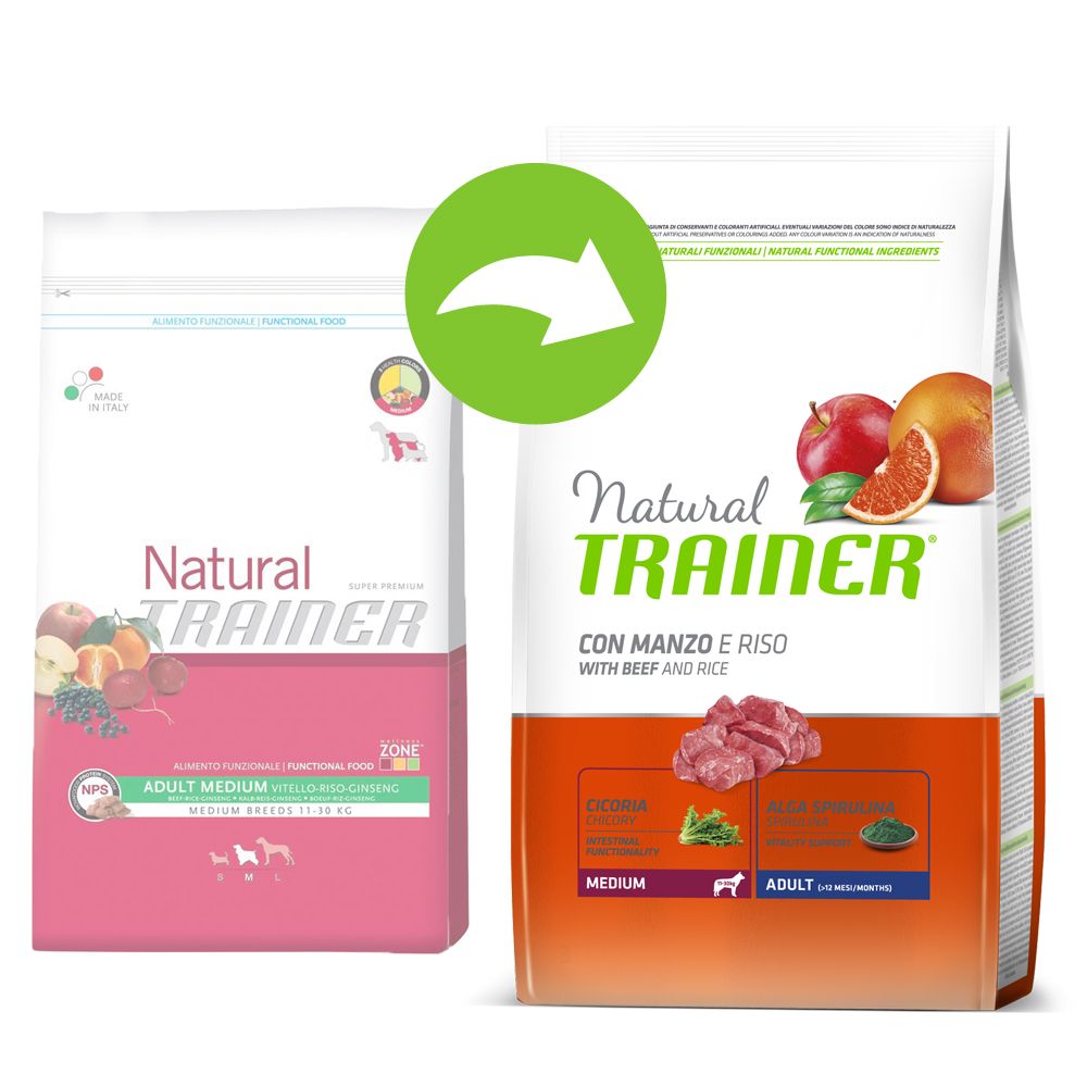 Image of Trainer Natural Adult Medium con ternera, arroz y ginseng - 12 kg 08015699006792