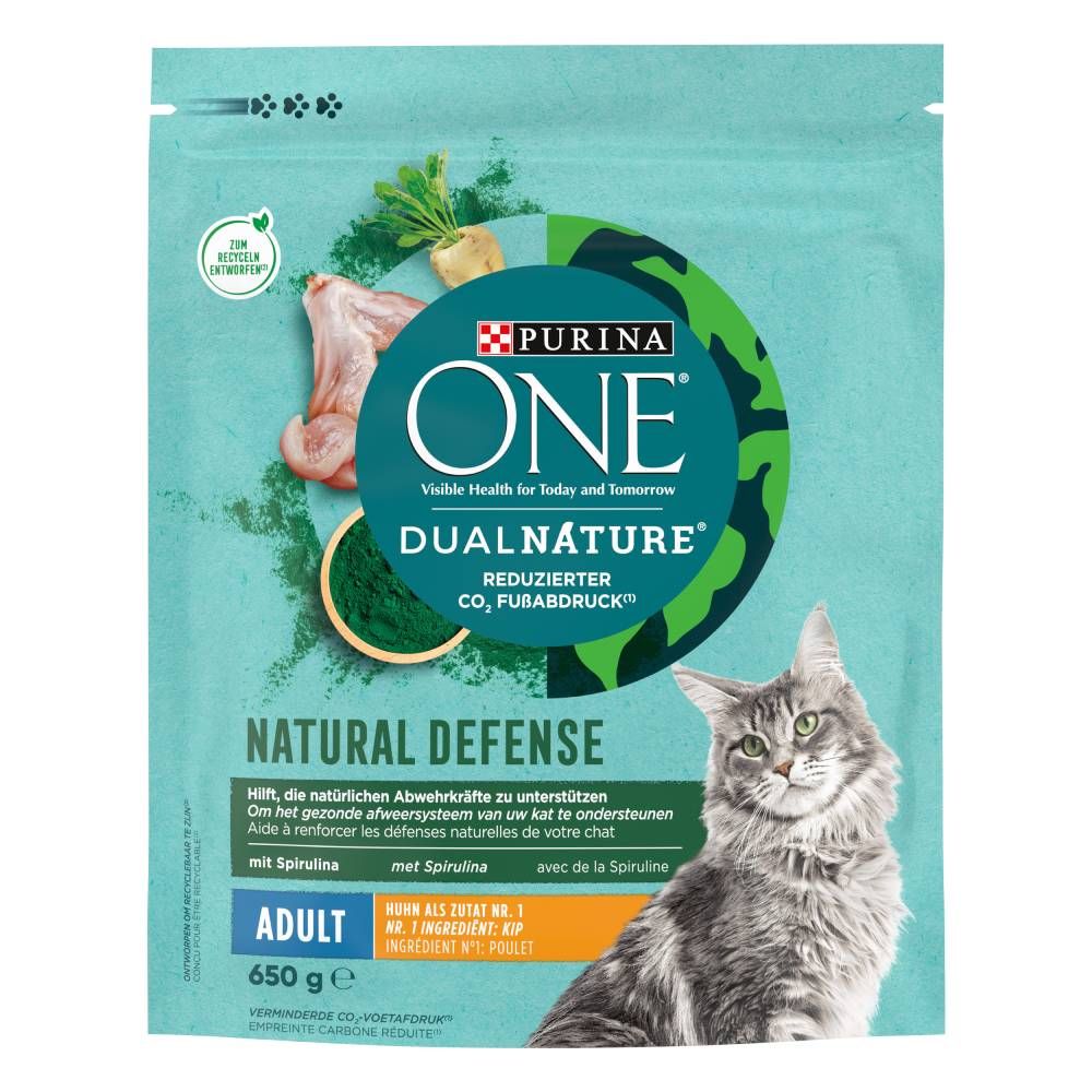 4x 650g Dual Nature Adult Huhn mit Spirulina PURINA ONE Katzenfutter trocken