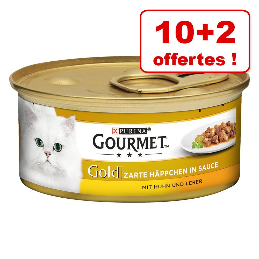 Gourmet Gold 10 x 85 g + 2 boîtes offertes ! - Recettes raffinées, Duo : bœuf, poulet