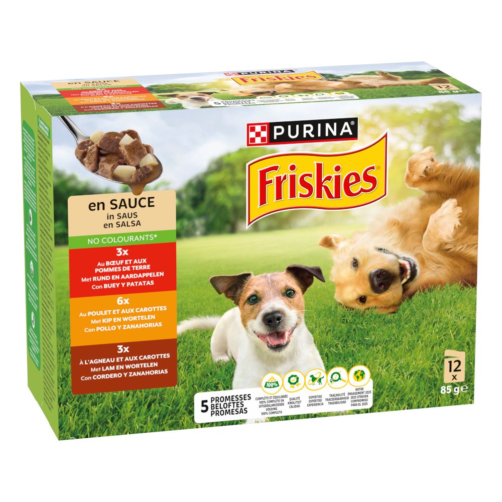 12x85 Friskies Adult in Soße mit Rind, Huhn und Lamm Hundefutter nass