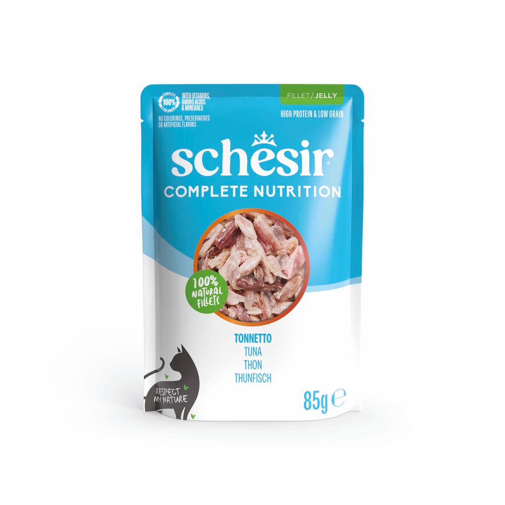 6x85g Thunfisch mit Weißfisch Schesir Complete Nutrition in Gelee Nassfutter für Katzen