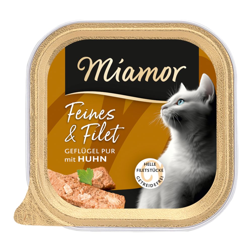16x 100g Miamor Feines & Filet Geflügel Pur & Huhn Katzenfutter nass