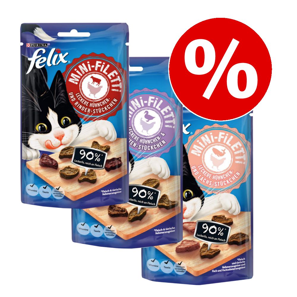 3 x 40 g Felix Mini Filetti im leckeren Snack-Paket - gemischtes Probierpaket