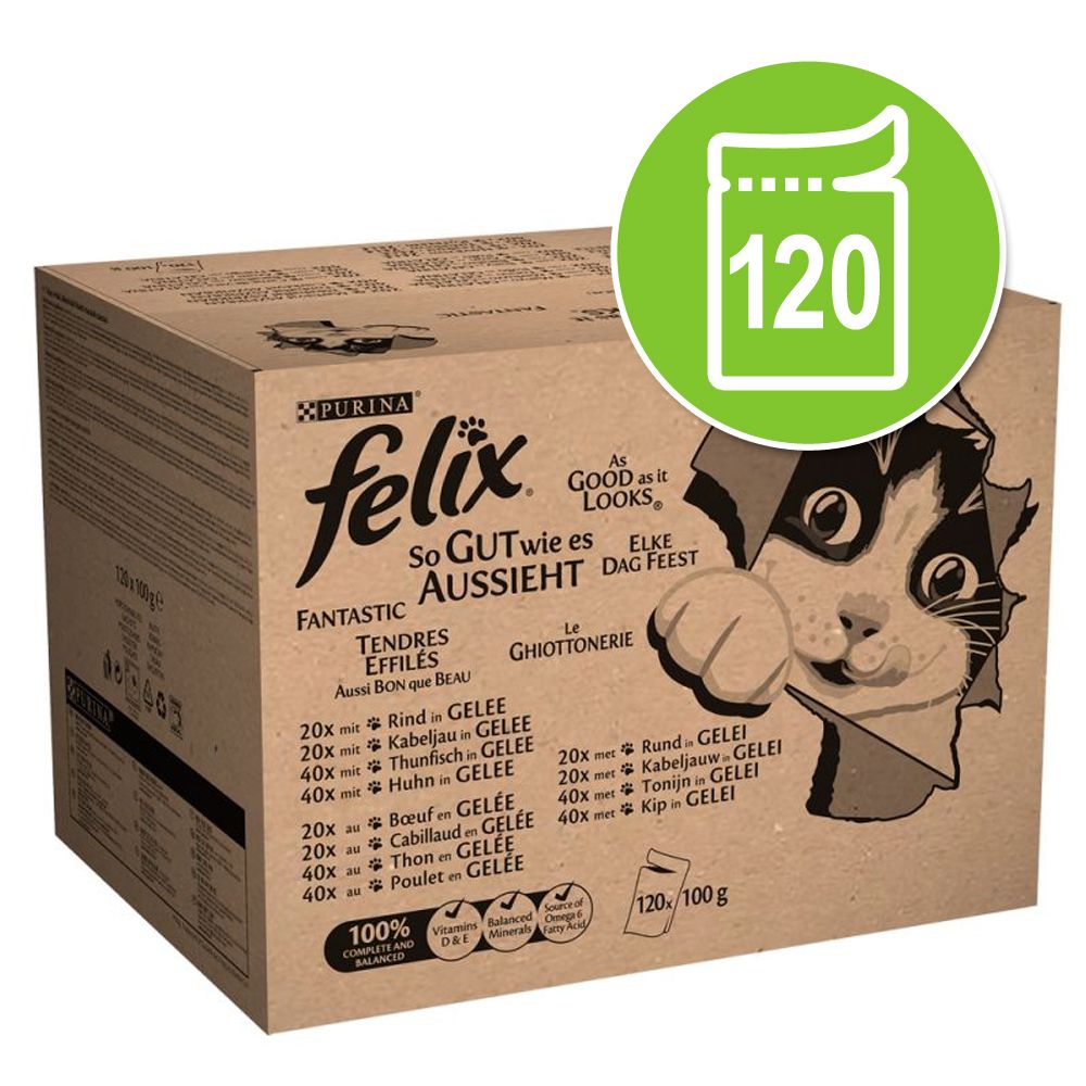 Image of Felix Fantastic 120 x 100 g - Jumbopack - Vacuno, pollo, bacalao y atún 07613035910089