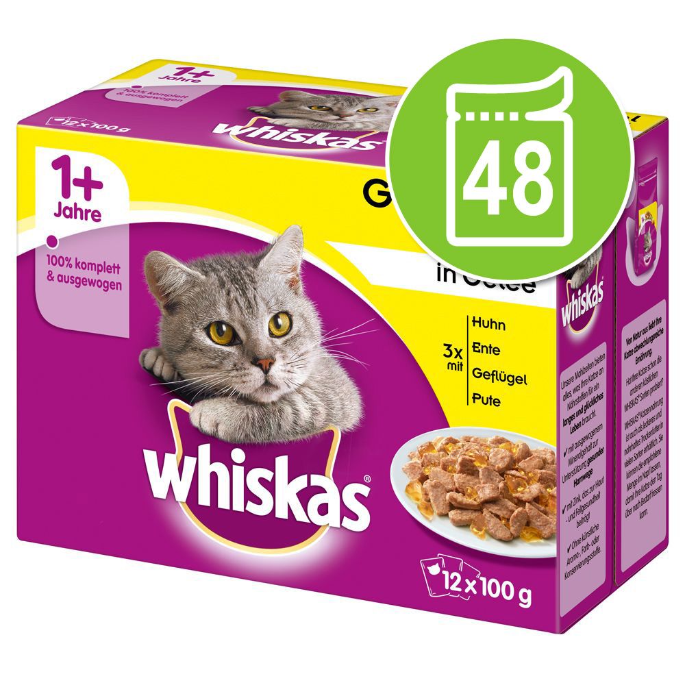 Image of Megapack Whiskas 1+ años 48 x 100 g en bolsitas - Selección de aves en gelatina 04008429014086