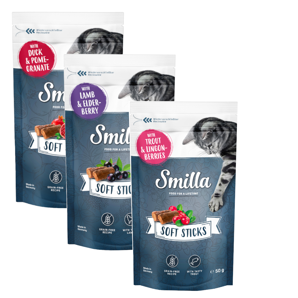 

Míchané balení: Smilla Soft Sticks - 3 x 50 g (pstruh, kachní, jehněčí)