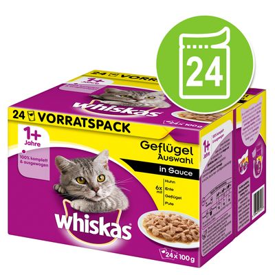 24 X 100 G Whiskas 1 Maaltijdzakjes Kattenvoer Gevogelteselectie In Saus whiskas kopen in de aanbieding
