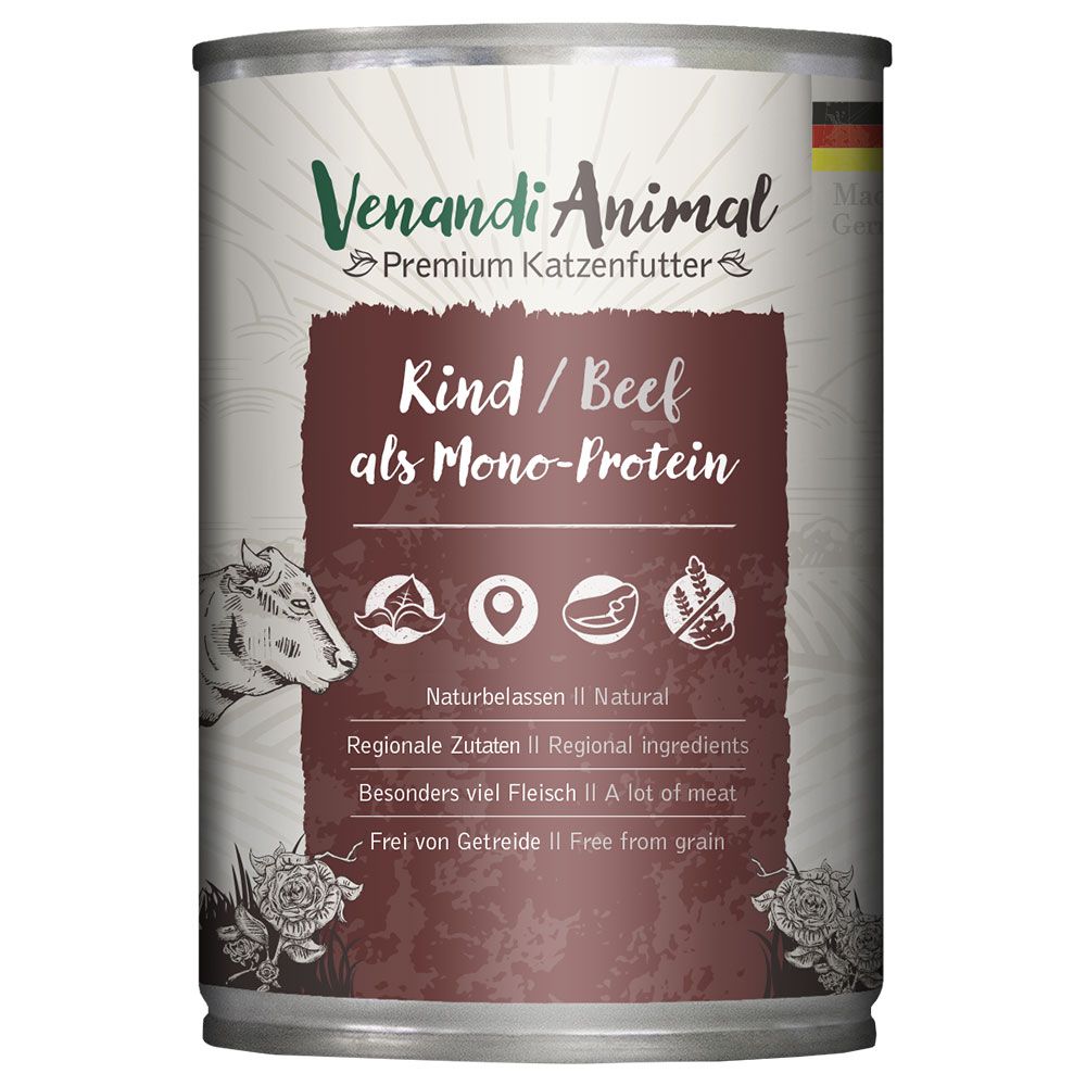 6x400g Venandi Animal Monoprotein Kalb Katzenfutter nass