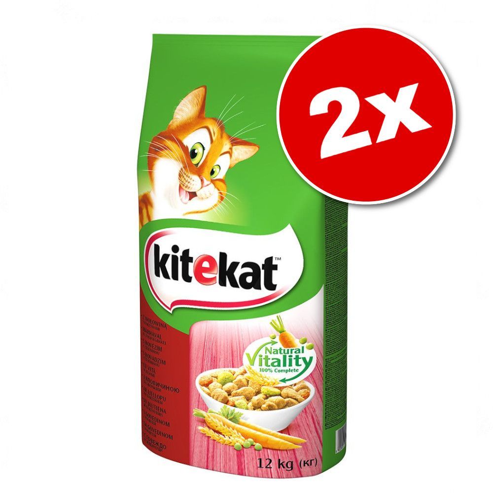 2x12g Kitekat Adult poulet, légumes - Croquettes pour chat