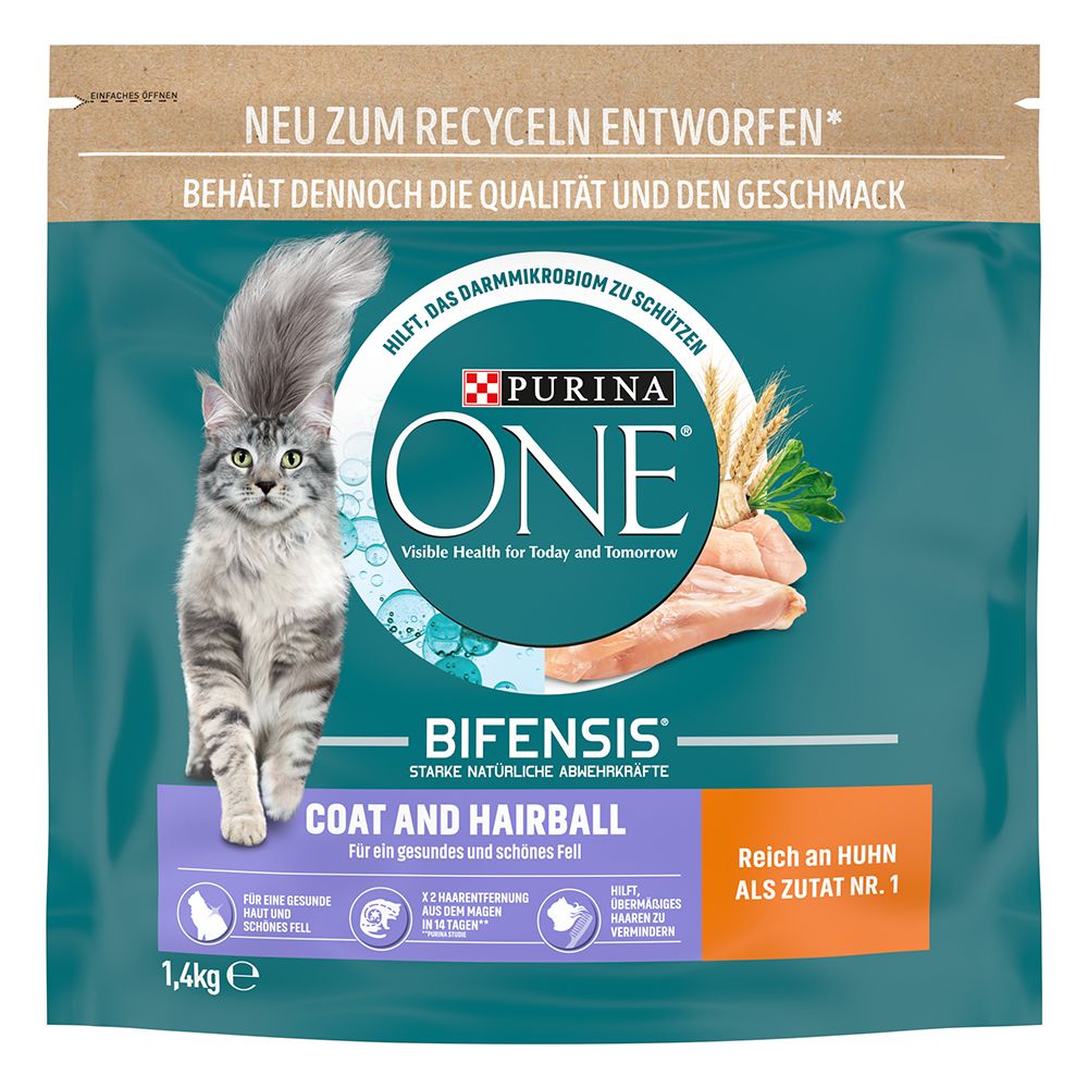 6x 1,4kg Coat & Hairball PURINA ONE Trockenfutter für Katzen
