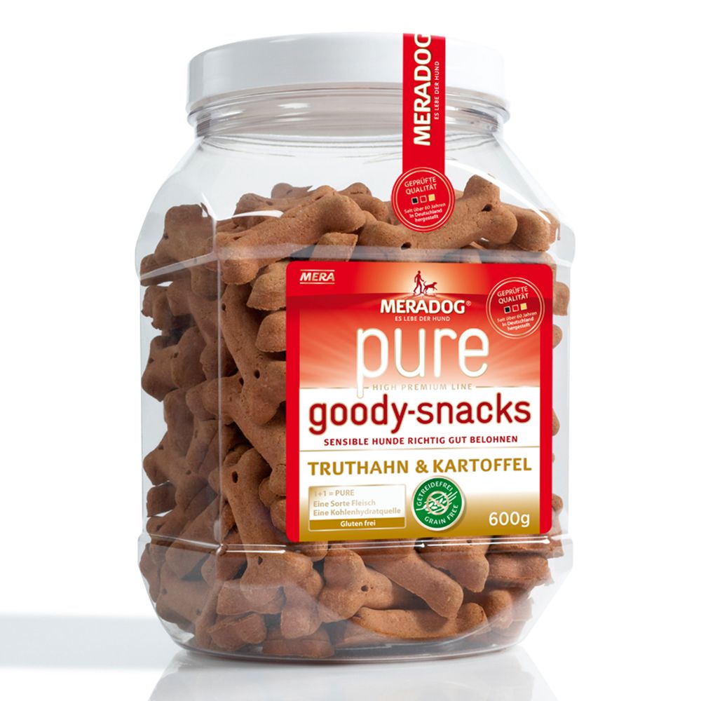 Image of Meradog pure Goody snacks de pavo para perros - 3 x 600 g Pavo y patatas sin cereales - Pack Ahorro 04025877401060