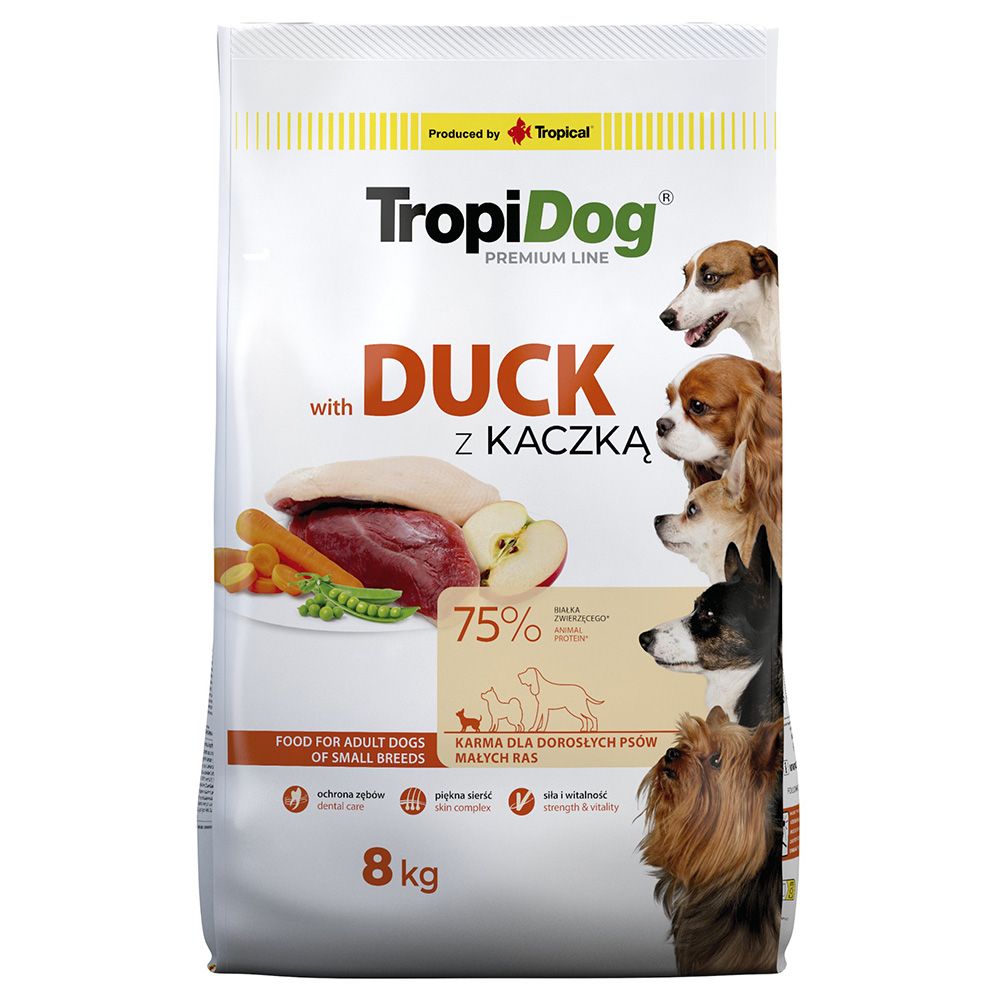 8kg Premium Adult Small Ente & Reis Tropidog Hundefutter trocken