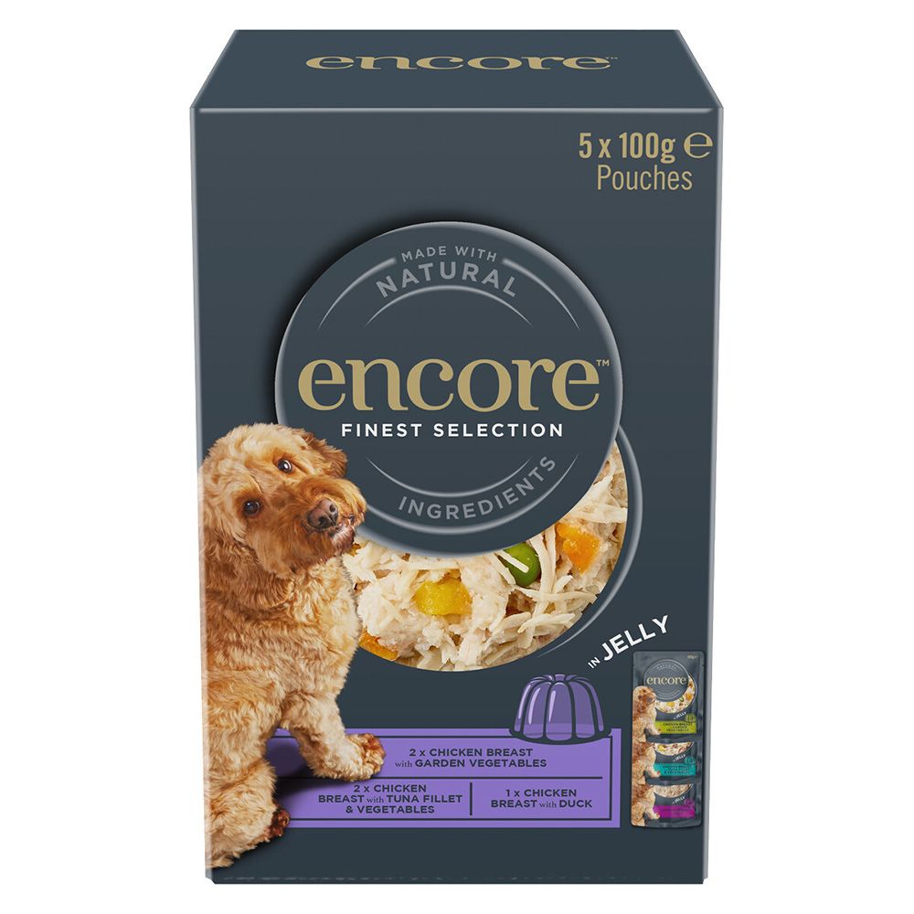 5x 100g Jelly Pouch Mix Feinste Auswahl Encore Hundefutter nass