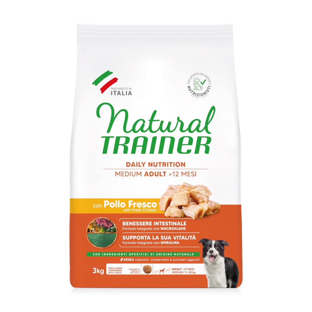 3kg Adult Medium mit Huhn Natural Trainer Hundefutter trocken